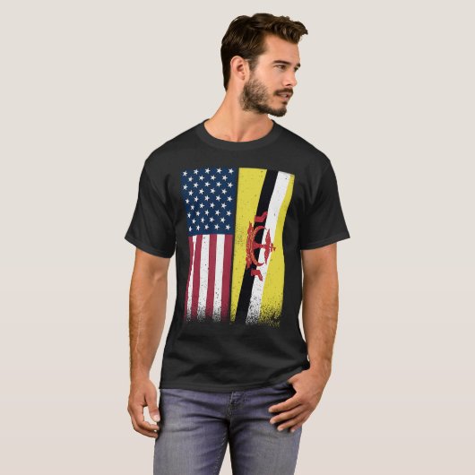 Brunei Bruneian American Flags Proud USA Brunei T-shirt (Voorkant volledig)