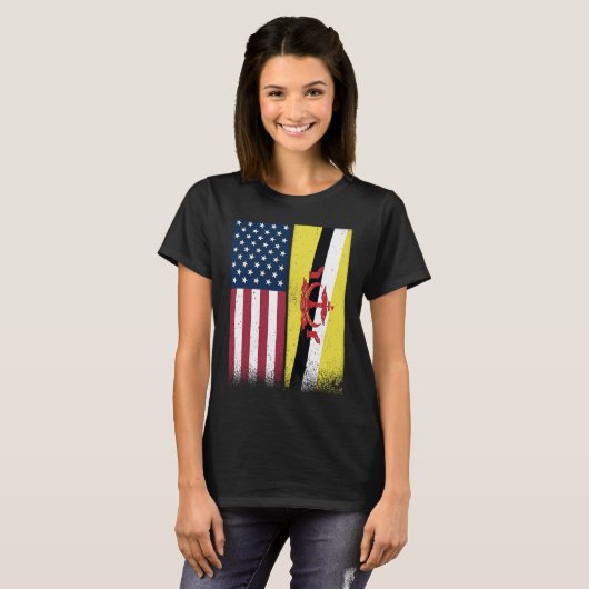 Brunei Bruneian American Flags Proud USA Brunei T-shirt (Voorkant volledig)