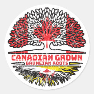 Brunei Bruneian Canadian Canada Tree Roots Flag Ronde Sticker