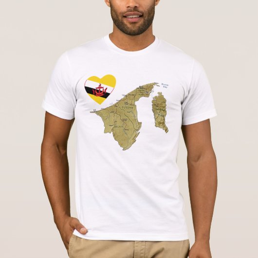Brunei Drapeau Coeur et carte T-shirt (Devant)
