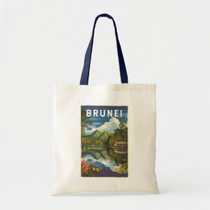 Brunei Painterly Illustration Travel Art Vintage Tote Bag