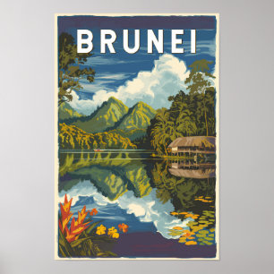 Brunei Schilderachtige Illustratie Reis Kunst Vint Poster