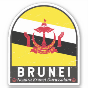 Brunei Vlag Emblem Verstoorde Vintage Sticker