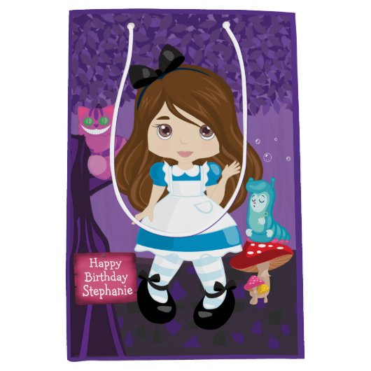 Brunette Alice in Wonderland Personalized Medium Cadeauzakje (Voorkant)