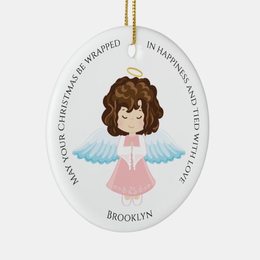Brunette Angel Ceramic Ornament (Rechts)
