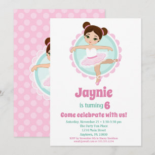 Brunette Ballerina Ballet Dancing Birthday Party Kaart