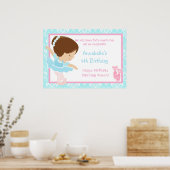 Brunette Ballerina & Blue Damask Poster (Keuken)