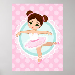 Brunette Ballerina - Roze Ballet Dancer Girl Poster