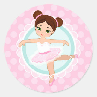 Brunette Ballerina - Roze Ballet Dancer Girl Ronde Sticker