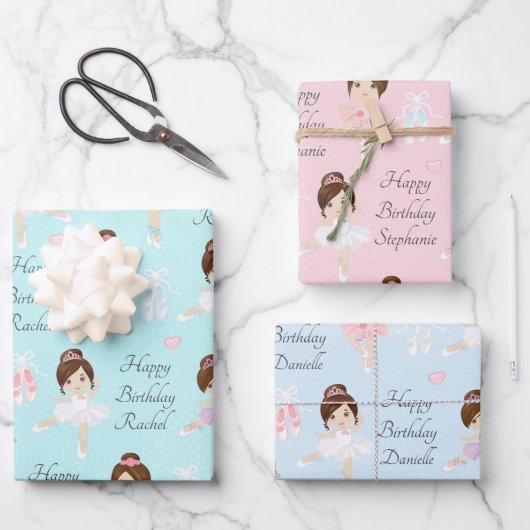 Brunette Ballerina Wrapping Paper Sheets (Voorkant)