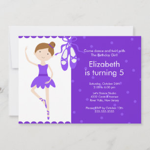 Brunette Ballet Dance Birthday Invitation Paars Kaart