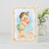 Brunette Beach Baby Conch Shell Baby shower Kaart (Staand voorkant)