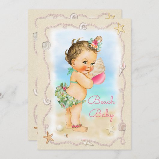 Brunette Beach Baby Conch Shell Baby shower Kaart (Voorkant / Achterkant)