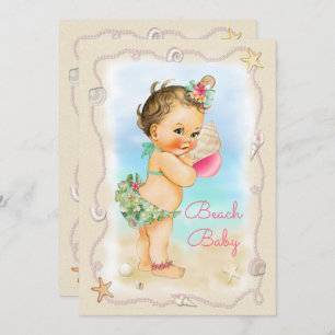 Brunette Beach Baby Conch Shell Baby shower Kaart