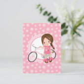 Brunette Bicycle Girl - Roze White Briefkaart (Staand voorkant)