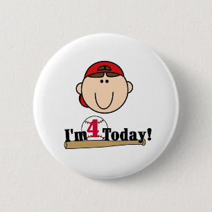Brunette Boy Baseball 4th Birthday Ronde Button 5,7 Cm
