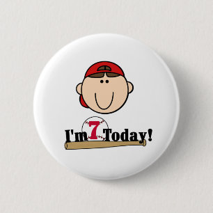 Brunette Boy Baseball 7th Birthday Ronde Button 5,7 Cm