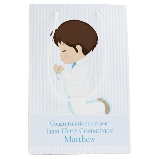 Brunette Boy First Communion Cadeau Sac (Devant)