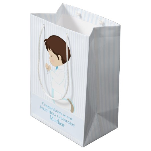 Brunette Boy First Communion Cadeau Sac (Dos Angle)