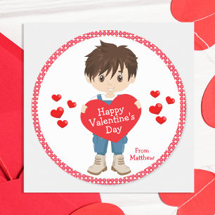 Brunette Boy Happy Valentine Ronde Sticker