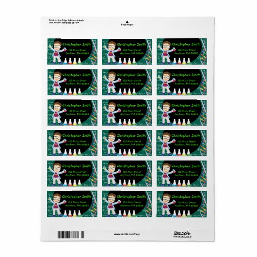 Brunette Boy Mad Scientist Party Adresetiketten Etiket