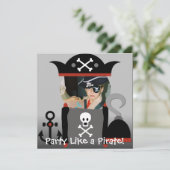 Brunette Boy Party Like a Pirate Verjaardag nodigt Kaart (Staand voorkant)