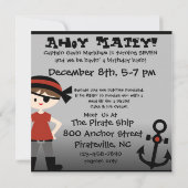 Brunette Boy Party Like a Pirate Verjaardag nodigt Kaart (Achterkant)