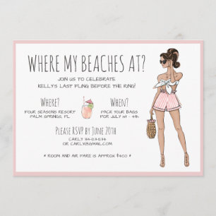 Brunette Bride Bachelorette Beach Party Weekend Kaart