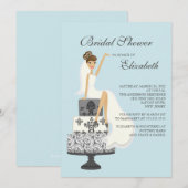 Brunette Bride Bridal Shower Invitation Blue Gray Kaart (Voorkant / Achterkant)