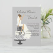 Brunette Bride Bridal Shower Invitation Gray Kaart (Staand voorkant)