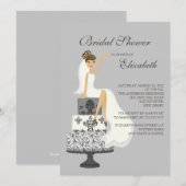 Brunette Bride Bridal Shower Invitation Gray Kaart (Voorkant / Achterkant)