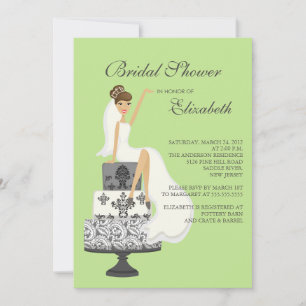 Brunette Bride Bridal Shower Invitation Green Grey Kaart