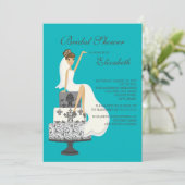 Brunette Bride Bridal Shower Invitation Turquoise Kaart (Staand voorkant)