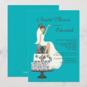 Brunette Bride Bridal Shower Invitation Turquoise Kaart (Voorkant / Achterkant)