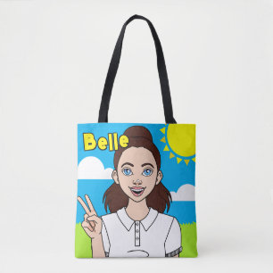 Brunette Cartoon Girl School Student Name Library Draagtas