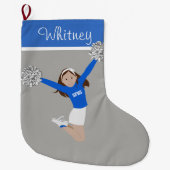 Brunette Cheerleader in White & Blue Grote Kerstsok (Voorkant)