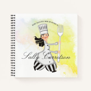 Brunette chef fille recettes de livre de cuisine p