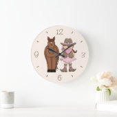 Brunette Cowgirl et Horloge murale du cheval (Maison)