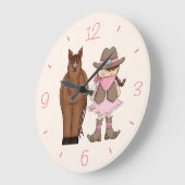 Brunette Cowgirl et Horloge murale du cheval (Angle)