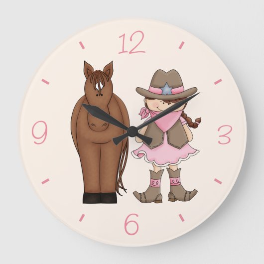 Brunette Cowgirl et Horloge murale du cheval (Recto)