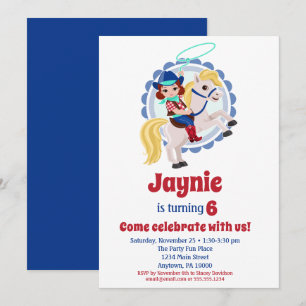 Brunette Cowgirl Horse Rodeo Birthday Party Kaart