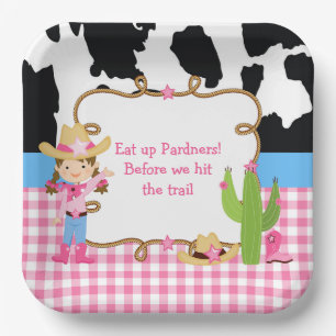 Brunette Cowgirl Westerne Birthday Party Papieren Bordje