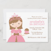 Brunette Cupcake Prinses Verjaardagsfeest Kaart (Voorkant)