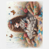 Brunette Curly Haired Doll op Quilt Fleece Deken (Voorkant)