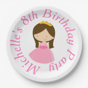 Brunette Cute Princess and Dragon Birthday Party Papieren Bordje