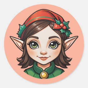 Brunette Elf Portrait Ronde Sticker