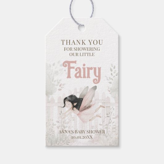 Brunette Fairy Baby shower Bedankt Cadeaulabel (Voorkant)
