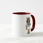 Brunette Female Nurse Mug Ajouter un nom! (Devant droit)