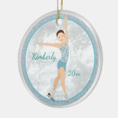 Brunette Figuur Skater in Aqua Keramisch Ornament (Links)
