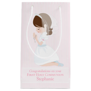 Brunette First Communion Girl Petit sac cadeau